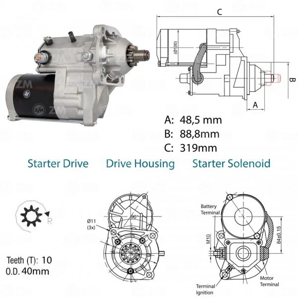 MOTOR PARTIDA P/ Nippondenso CAT 92 1280005730