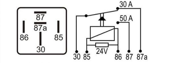 RELE AUXILIAR Reversor 24V 5 Terminais C/Suporte 50A 30A